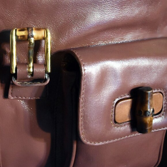 -Gucci Bamboo Leather Backpack Brown - Vintage Italy main image 4